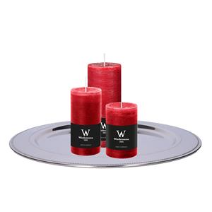 Wiedemann Cilinderkaarsen set van 3 met kaarsenbord - rood - 6x9/6x12/7x16 cm - rustieke kaarsen -