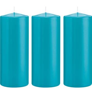 Trend Candles Cilinderkaars/stompkaars - 3x - turquoise - 8 x 20 cm - 119 branduren -