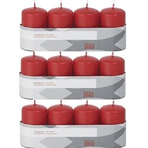 Trend Candles Cilinderkaarsen/stompkaarsen - set 12x - rood - 5 x 8 cm - 18 branduren -