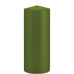 Trend Candles Cilinderkaars/stompkaars - 3x - olijfgroen - 8 x 20 cm - 119 branduren -
