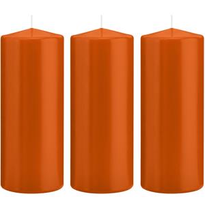 Trend Candles Cilinderkaars/stompkaars - 3x - oranje - 8 x 20 cm - 119 branduren -