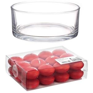 Trend Candles Cadeau set Lage luxe vaas 19 cm met rode drijfkaarsen -