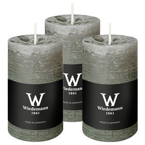 Wiedemann Cilinderkaars/stompkaars - 6x - rustieke kaars - lichtgrijs - 6 x 9 cm - 30 branduren -
