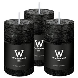 Wiedemann Cilinderkaars/stompkaars - 6x - rustieke kaars - zwart - 6 x 9 cm - 30 branduren -