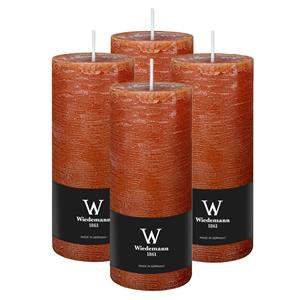 Wiedemann Cilinderkaars/stompkaars - 4x - rustieke kaars - cognac bruin - 7 x 16 cm - 66 branduren -