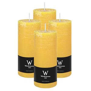 Wiedemann Cilinderkaars/stompkaars - 4x - rustieke kaars - okergeel - 7 x 16 cm - 66 branduren -