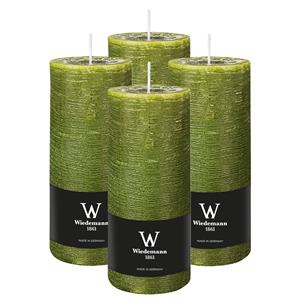 Wiedemann Cilinderkaars/stompkaars - 4x - rustieke kaars - olijfgroen - 7 x 16 cm - 66 branduren -
