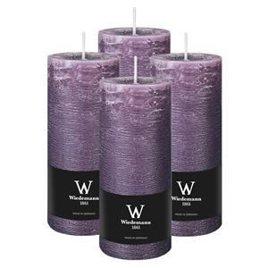 Wiedemann Cilinderkaars/stompkaars - 4x - rustieke kaars - paars - 7 x 16 cm - 66 branduren -