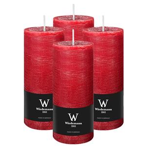 Wiedemann Cilinderkaars/stompkaars - 4x - rustieke kaars - rood - 7 x 16 cm - 66 branduren -