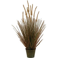 Buitengewoon de boet Stekelkamgras in pot 90 cm bruin-groen kunstplant - 