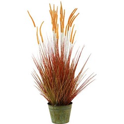 Buitengewoon de boet Stekelkamgras in pot 140 cm oranje-groen kunstplant - 