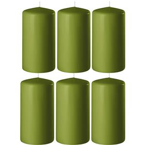 Enlightening Candles 6x Olijf groene cilinderkaarsen/stompkaarsen 6 x 10 cm branduren -
