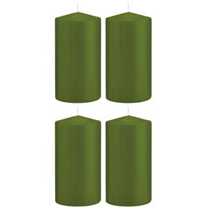 Trend Candles Cilinderkaars/stompkaars - 4x - olijfgroen - 8 x 15 cm - 69 branduren -