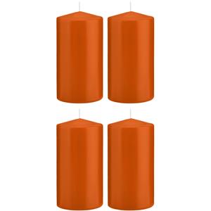 Trend Candles Cilinderkaars/stompkaars - 4x - oranje - 8 x 15 cm - 69 branduren -