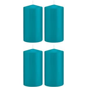 Trend Candles Cilinderkaars/stompkaars - 4x - turquoise - 8 x 15 cm - 69 branduren -