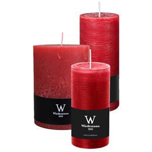 Wiedemann Cilinderkaarsen/stompkaarsen - set van 3 - rustieke kaars - rood - 10x14/7x16/6x12 cm -