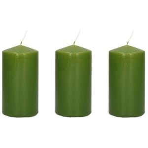 Trend Candles Cilinderkaars/stompkaars - 6x stuks - olijfgroen - 6 x 12 cm - branduren -