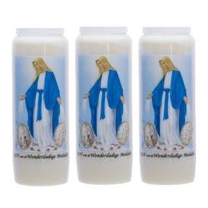 Merkloos 3x stuks maria kaarsen in houder 9-dagen brander 18 cm Religieus thema -
