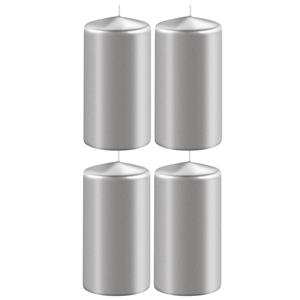 Enlightening Candles 4x Metallic zilveren cilinderkaarsen/stompkaarsen 6 x 15 cm branduren -