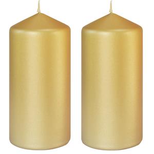 Duni 4x stuks gouden cilinderkaarsen/ stompkaarsen 15 x 7 cm 52 branduren - Mat goud -