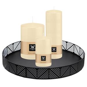 Wiedemann Cilinderkaarsen/stompkaarsen - set van 3 op dienblad - creme wit - 6 x 12/10x15/7x20 cm -