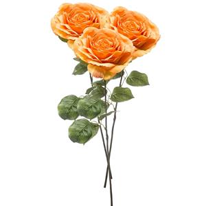 Emerald Kunstbloem Roos Laurie tak - 3x - 57 cm - oranje - Kunst zijdebloemen -