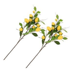 DK Design Kunstbloem citrusfruit tak citroen - 2x - 90 cm - geel - losse steel - Kunst zijdebloemen -