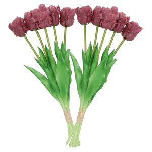 DK Design Kunst tulpen boeket - 10x stuks - aubergine paars - real touch - cm -