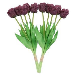 DK Design Kunst tulpen boeket - 10x stuks - donker paars - real touch - cm -