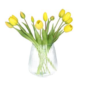 Bellatio Design Kunst tulpen boeket Bella - 12x stuks - geel - real touch - cm -