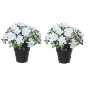 Louis Maes Azalea Kunstbloemen - 2 stuks - in pot - wit - H28 cm -