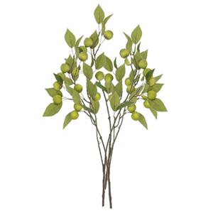 DK Design Kunstbloem fruit tak met appels - 3x - 76 cm - groen - Kunst zijdebloemen -