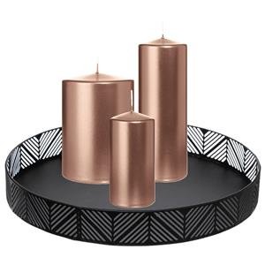 Wiedemann Cilinderkaarsen/stompkaarsen - set van 3 op dienblad - metallic ros℃goud - 6 x 12/10x15/7x20 cm -