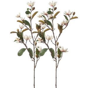 Emerald Kunstbloem Magnolia Pearl tak - 2x - 87 cm - creme/roze - Kunst zijdebloemen -