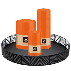 Wiedemann Cilinderkaarsen/stompkaarsen - set van 3 op dienblad - oranje - 6 x 12/10x15/7x20 cm -