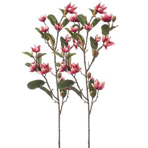 Emerald Kunstbloem Magnolia Pearl tak - 2x - 87 cm - fuchsia - Kunst zijdebloemen -