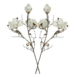 Mica Decorations Kunstbloem Magnolia tak - 2x - 90 cm - wit - Kunst zijdebloemen -