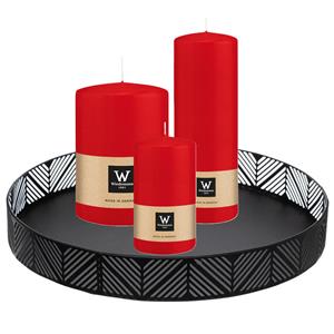 Wiedemann Cilinderkaarsen/stompkaarsen - set van 3 op dienblad - rood - 6 x 12/10x15/7x20 cm -