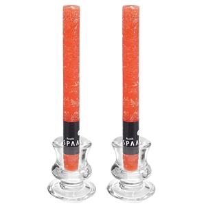 SPAAS Kaarsen set - 2x kandelaars - glas - 12x dinerkaarsen - oranje -