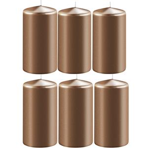 Enlightening Candles 6x Metallic koperen cilinderkaarsen/stompkaarsen 6 x 12 cm 45 branduren -