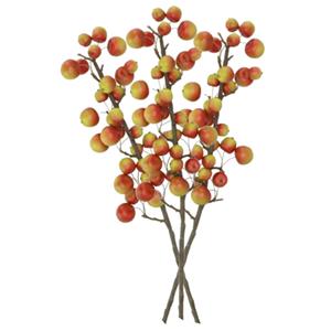 DK Design Kunstbloem fruit tak met appels - 3x - 66 cm - rood/groen - Kunst zijdebloemen -