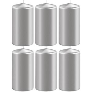 Enlightening Candles 6x Metallic zilveren cilinderkaarsen/stompkaarsen 6 x 12 cm 45 branduren -