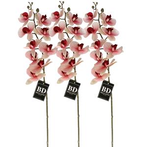 Bellatio Design Kunstbloem Orchidee Bora - 3x - roze - 108 cm - losse steel - kunst zijdebloem - Phalaenopsis -