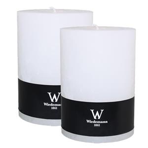Wiedemann Cilinderkaars/stompkaars groot - 2x - rustieke kaars - wit - 10 x 14 cm - 100 branduren -