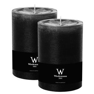Wiedemann Cilinderkaars/stompkaars groot - 2x - rustieke kaars - zwart - 10 x 14 cm - 100 branduren -