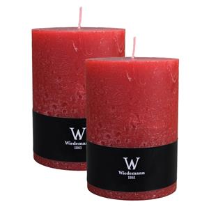 Wiedemann Cilinderkaars/stompkaars groot - 2x - rustieke kaars - rood - 10 x 14 cm - 100 branduren -