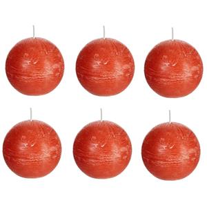 SPAAS rustieke bolkaars - oranje - 6x - D8 cm - 24 branduren - ronde kaarsen -
