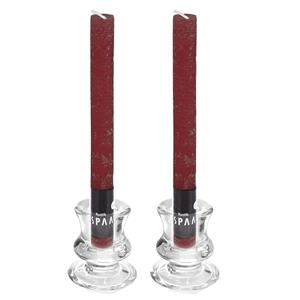 SPAAS Kaarsen set - 2x kandelaars - glas - 12x dinerkaarsen - bordeaux rood -
