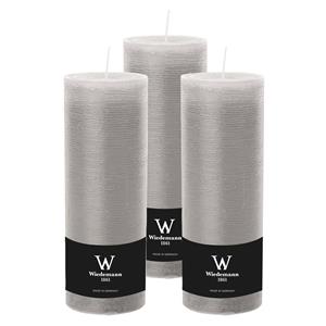 Wiedemann Cilinderkaars/stompkaars hoog - 3x - rustieke kaars - lichtgrijs - 7 x 22 cm - branduren -