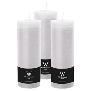 Wiedemann Cilinderkaars/stompkaars hoog - 3x - rustieke kaars - wit - 7 x 22 cm - branduren -